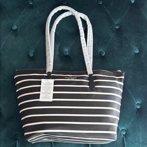 Kate Spade Black and White Striped Tote Bag